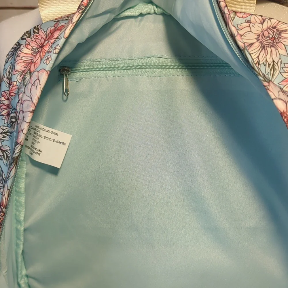 Chrysanthemum Floral Teal and Pink Women's Backpack Purse Satin Feminine Girly‎